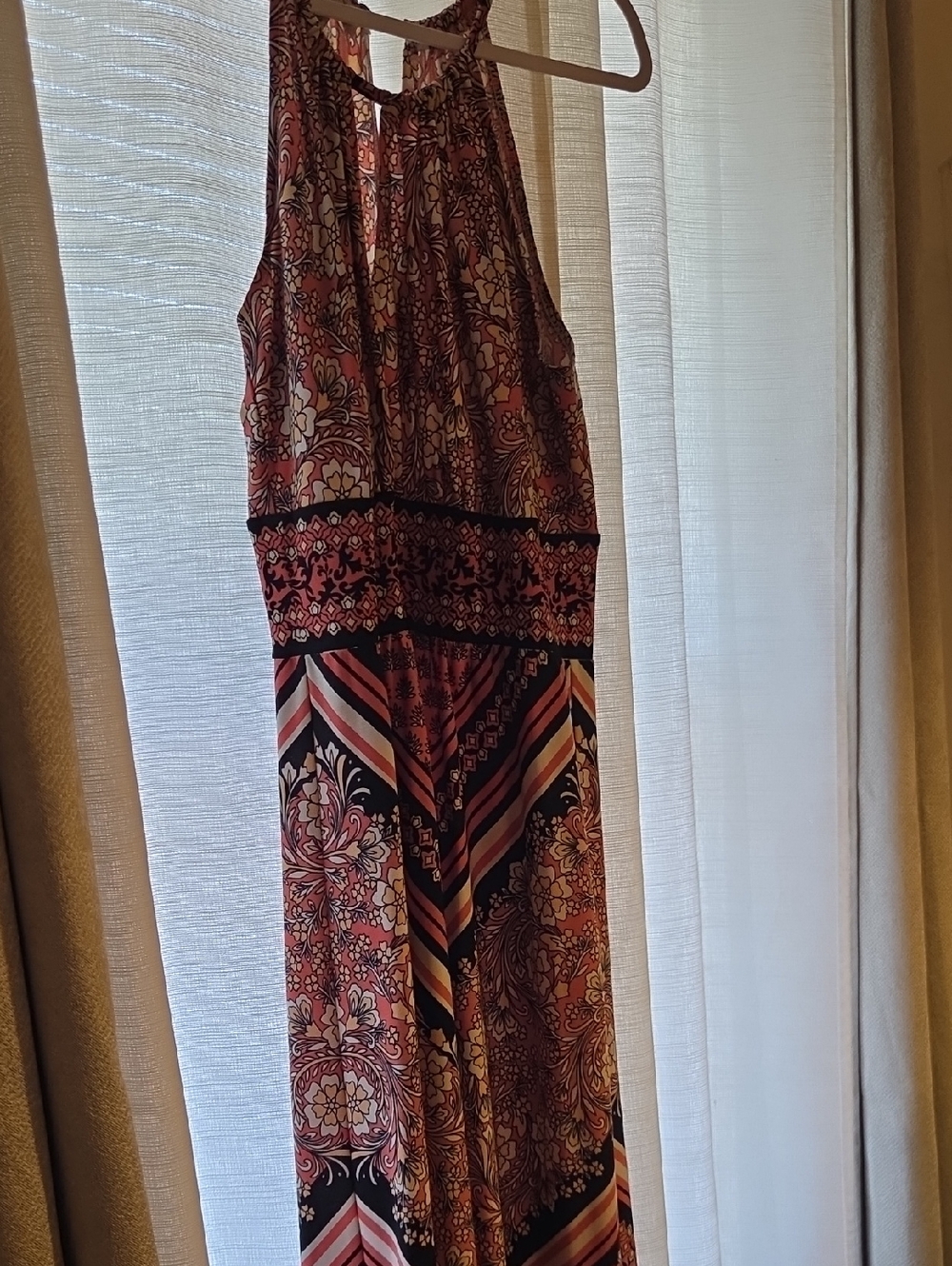 Boho Floral Maxi Dress in Rust and Black